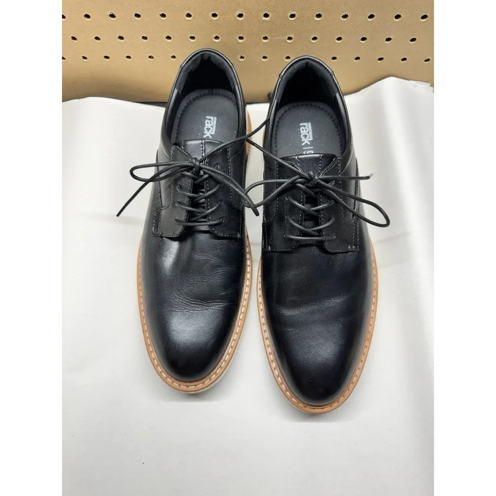 Mens Nordstrom Rack Eugene Black Leather Formal Comfort Shoes‎ Size 12 M GUC